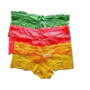 Lot of 3 Colorful Floral Lacey Sexy Boyshorts Women Panties S-M